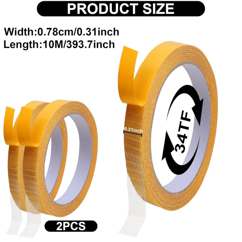 Engorgio Double Sided Adhesive Fabric Tape Heavy Duty，for Hem, Cloth, Fashion Dress，Curtains, High Adhesive Sticky but Removable and Residue Free. 0.31inch/0.5inch x33FT 10m x2 Rolls - Image 2